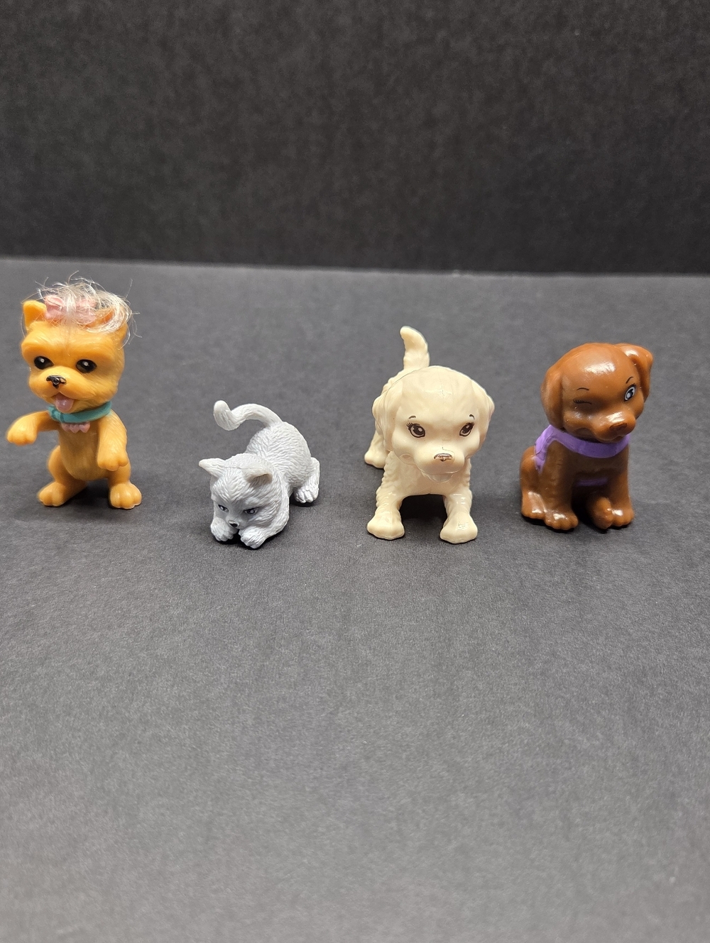 Lot Of 4 Barbie Pets - 3 Brown/Blonde Puppies & 1 Grey Kitten